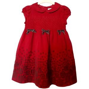 Janie and Jack 100% Silk Smocked Holiday Dress Baby 6-12mo Peter Pan Collar Red